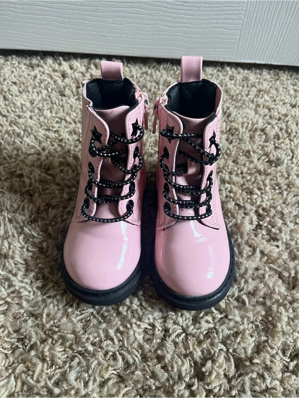 jumping beans Pink Glossy Lace-Up Kids Combat Boots